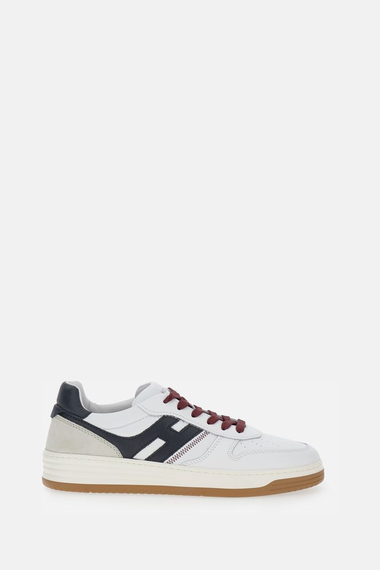 Hogan Leather Sneakers With Contrast Sole And Stitching In Neutral