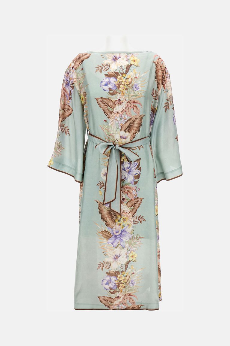 Zimmermann Floral-print Belted Dress In Green