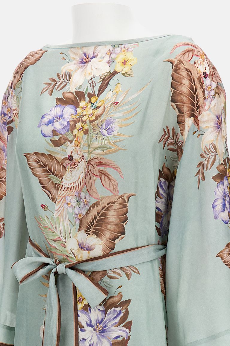 Zimmermann Floral-print Belted Dress In Green