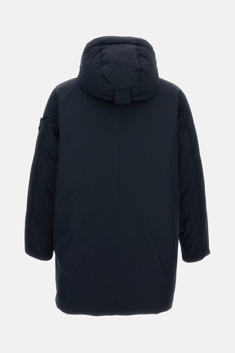 Stone Island Black Hooded Coat With Relaxed Silhouette In Blue