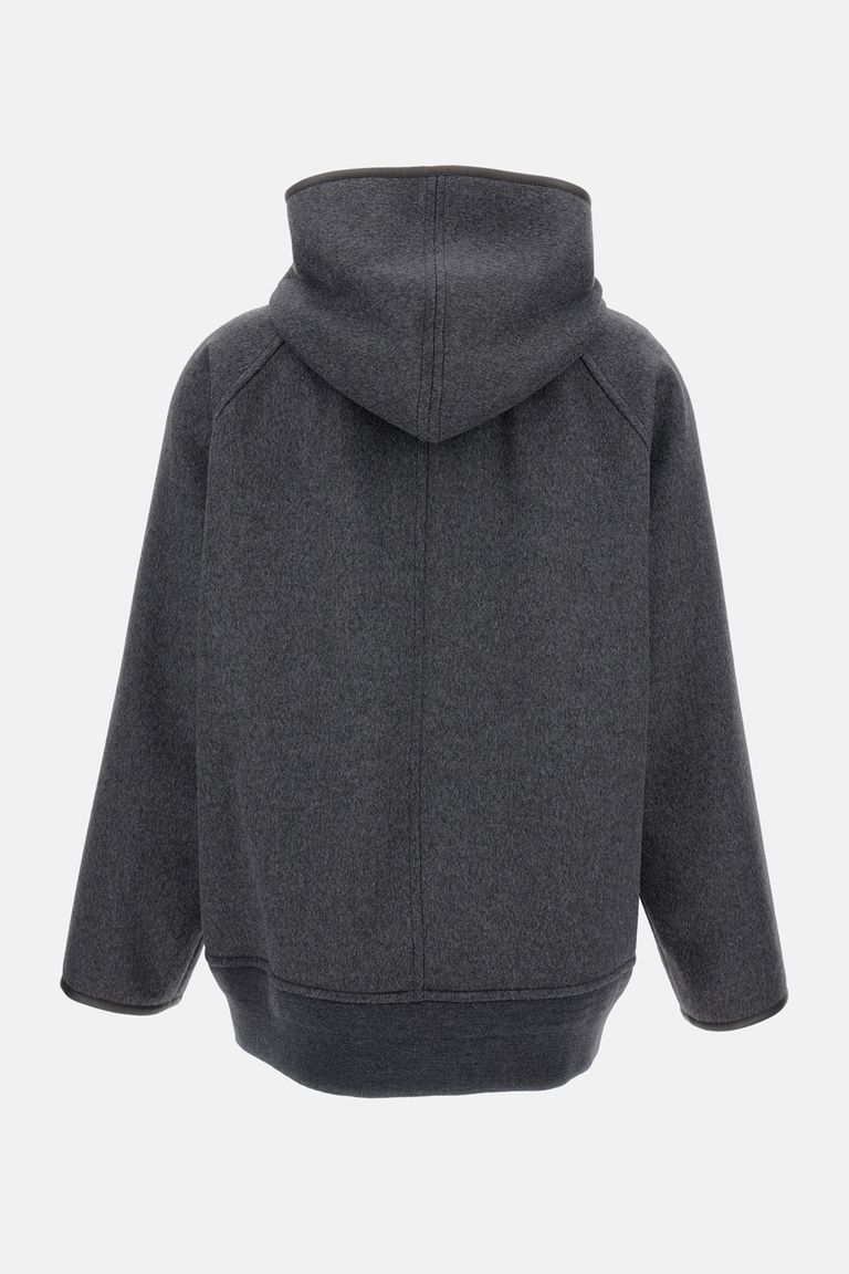 Bottega Veneta Women Double Face Wool Hooded Blouson With Leather Piping In Gray
