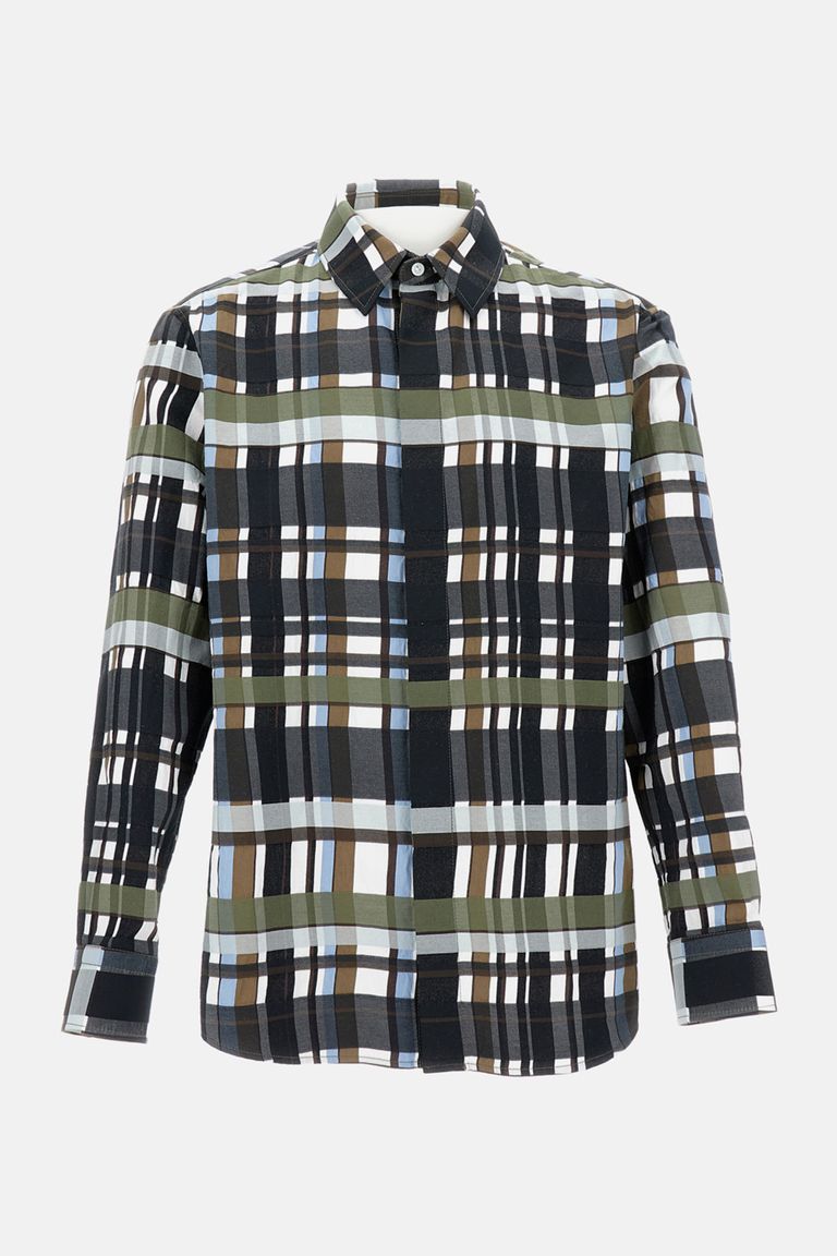 Bottega Veneta Checked Collar Shirt Long Sleeves In Gray
