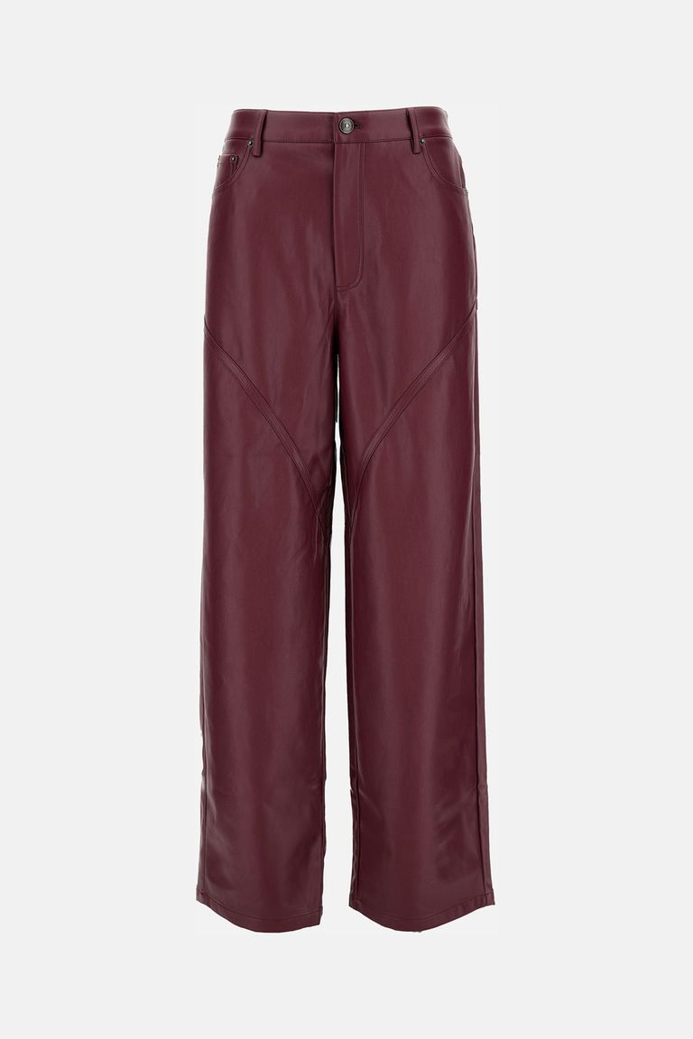 Rotate Birger Christensen Mid-rise Faux Leather Wide-leg Pants In Brown