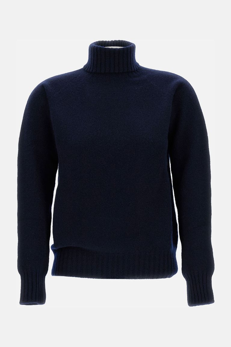 Drumohr Ribbed Turtleneck Sweater In Wool In Blue