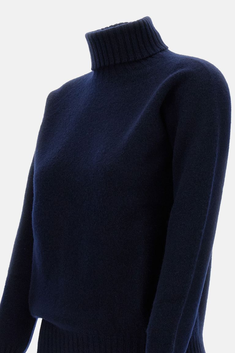 Drumohr Ribbed Turtleneck Sweater In Wool In Blue