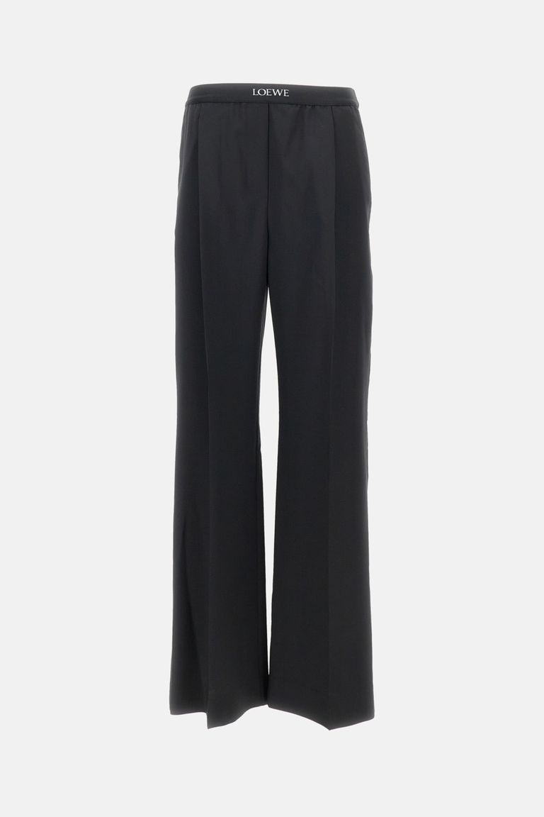 Loewe Wool Trousers With Wide Leg And Elastic Waistband In Black
