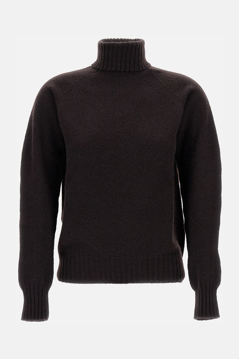 Drumohr Ribbed Turtleneck Wool Sweater In Brown