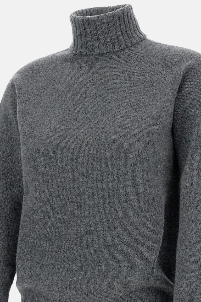 Drumohr Ribbed Turtleneck Sweater In Lambswool In Gray